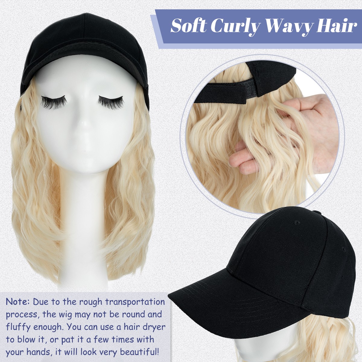 Beanie Hat Wig with 8/11/16/18″ Synthetic Straight&Curly Wavy Hair Knitted Cap
