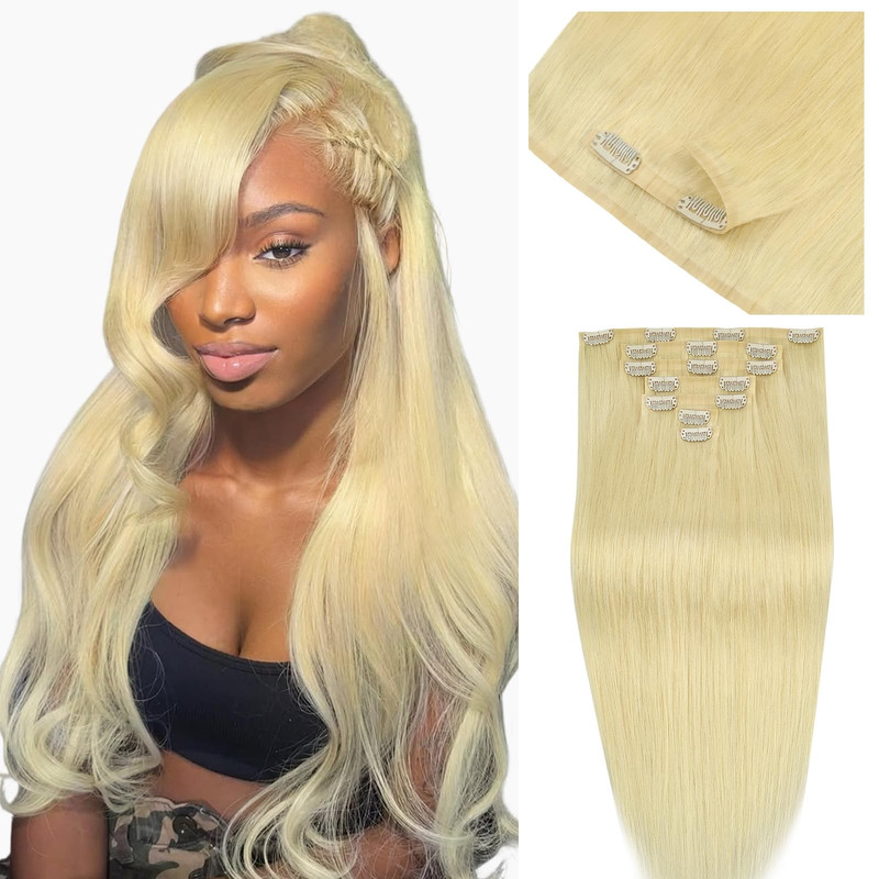 Idn Beauty Seamless Clip In Hair Extensions Human Hair 110G 14 Inch 613 Blonde