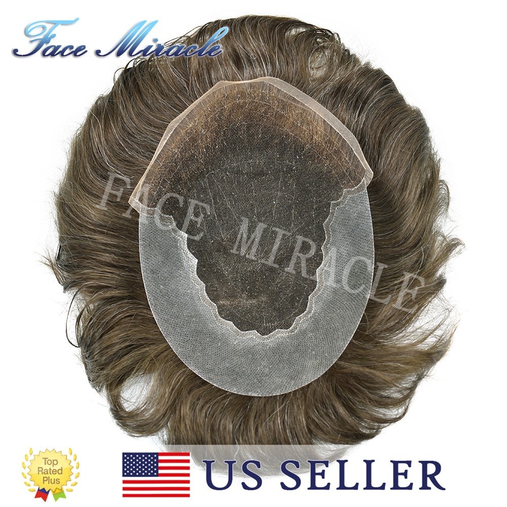French Lace with PU Mens Toupee Human Hairpiece Natural Male Hair Prosthesis