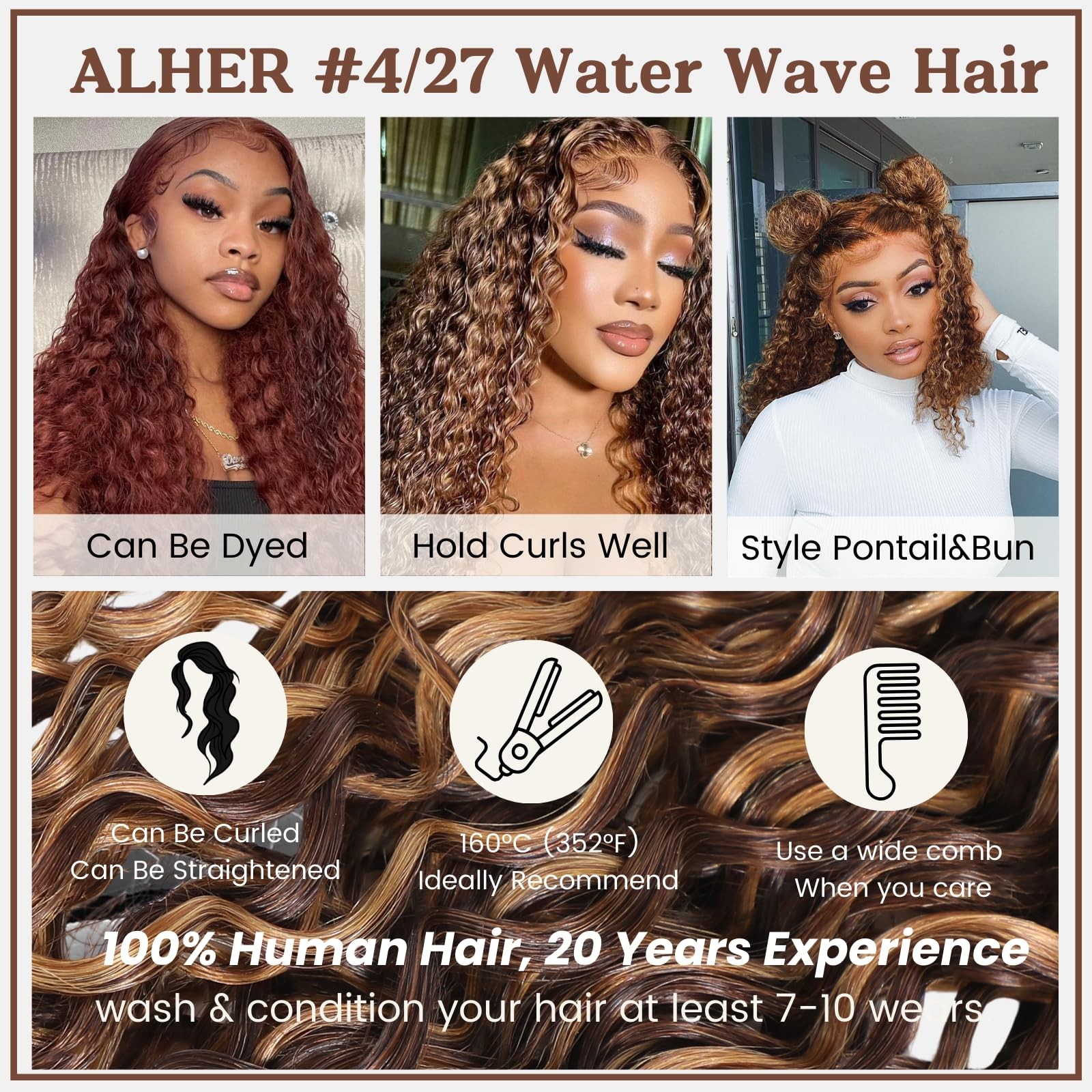 Alher Water Wave P4/27 Highlight 2X6 Lace Closure 18 Inch Honey Blonde Ombre