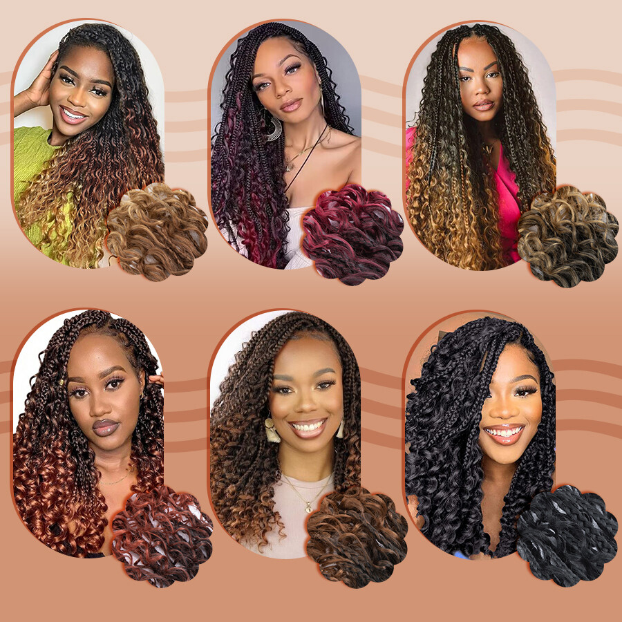 Goddess Bohemian Box Braids Boho Curly Crochet Hair Braiding Hair Extension US