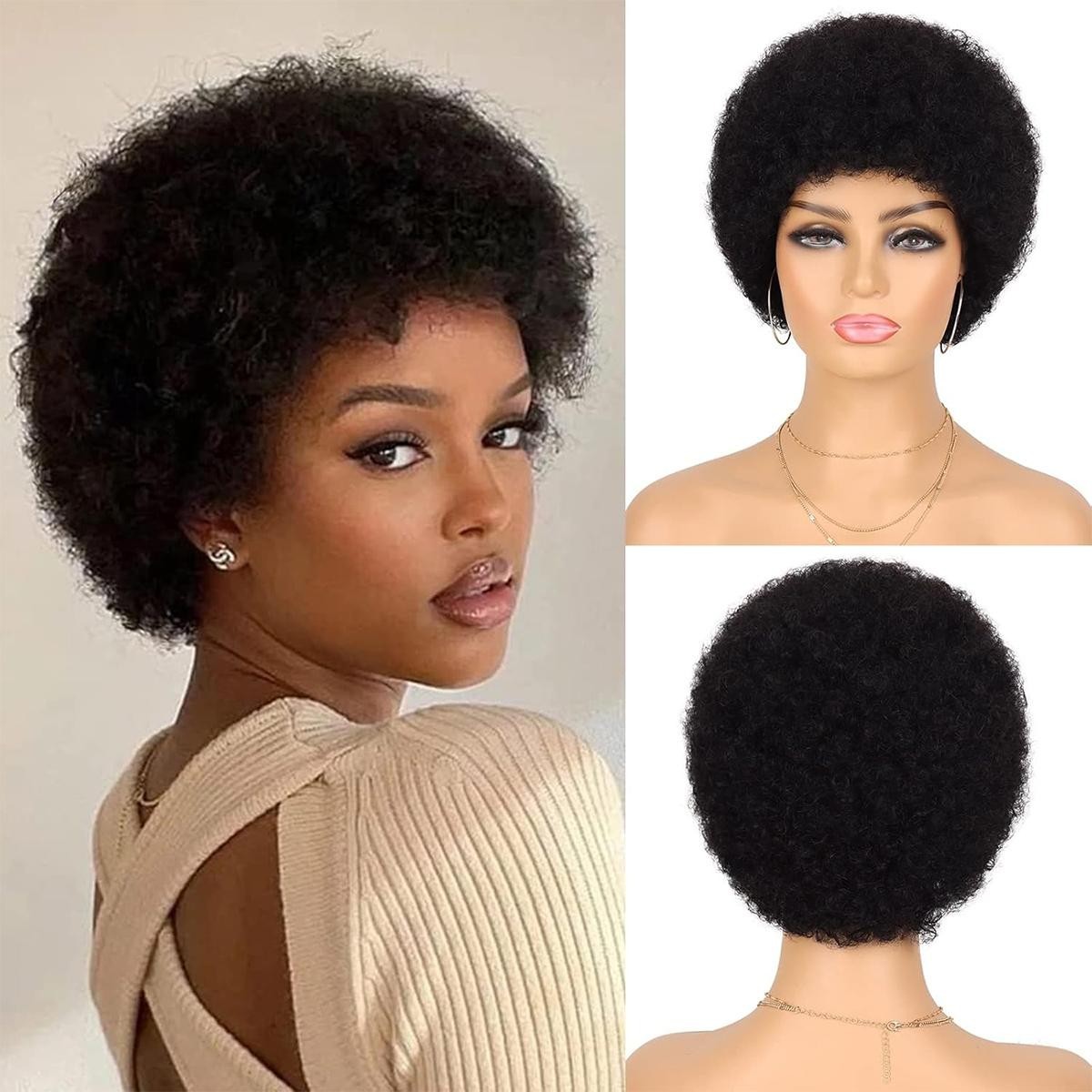 Afro Short wig for Black Women Machine Made Wig Human Hair Glueless Wig