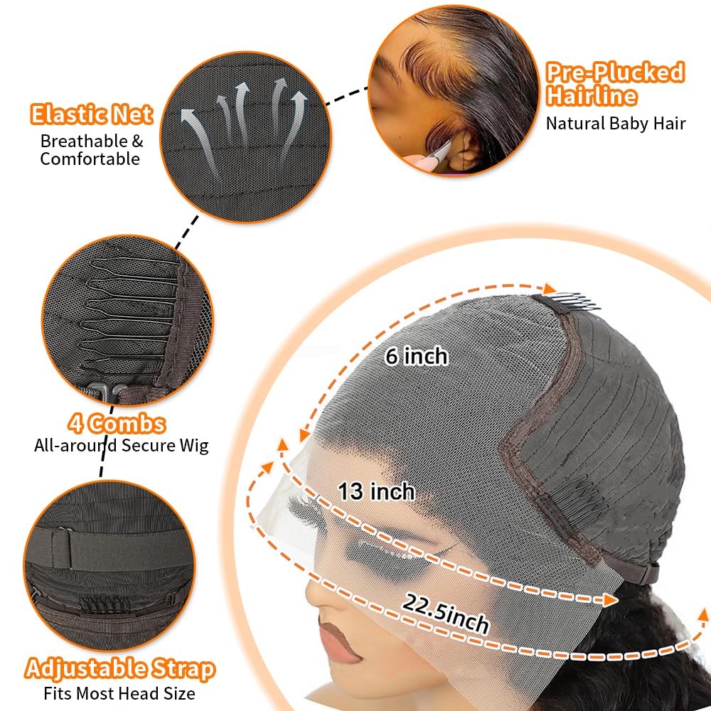 18 Inch Body Wave Human Hair Wig 200% Density 13×6 HD Lace Front Wigs Human H…