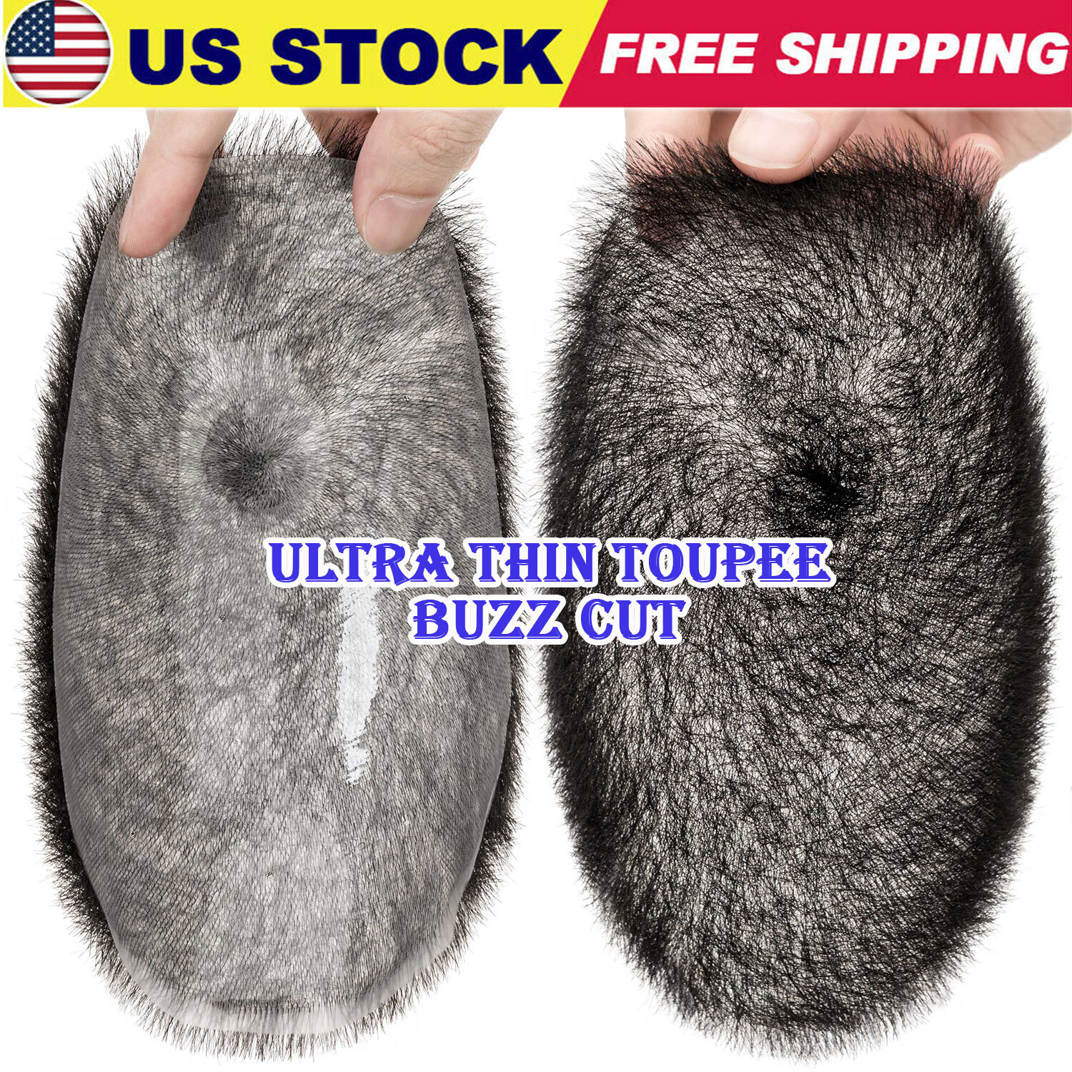 Invisible Ultra Thin Skin Mens Toupee Human Hair Replacement PU Systems Buzz Cut