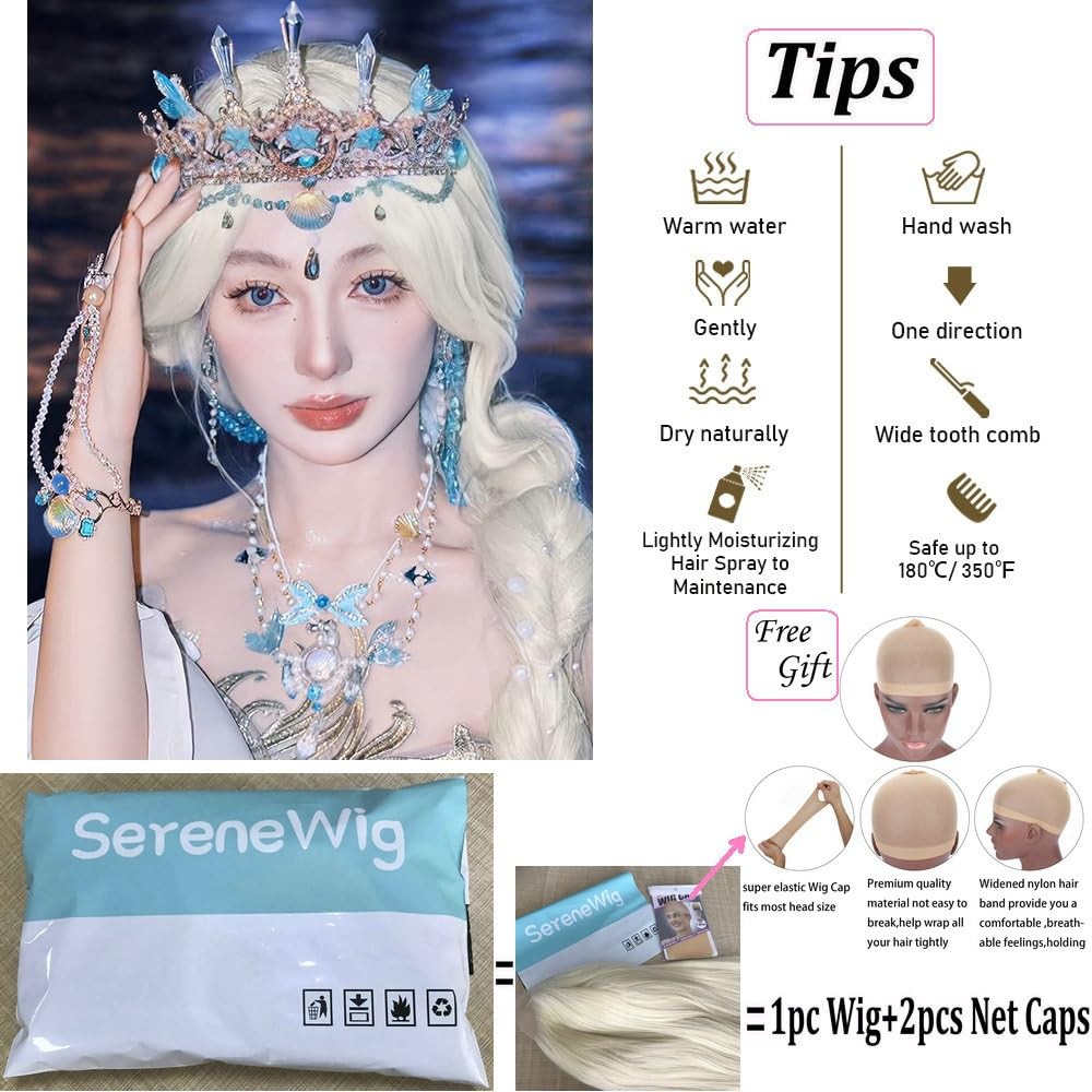 Long Hair Body Wave 60# White Blonde Color Synthetic Lace Front Wigs for Wome…