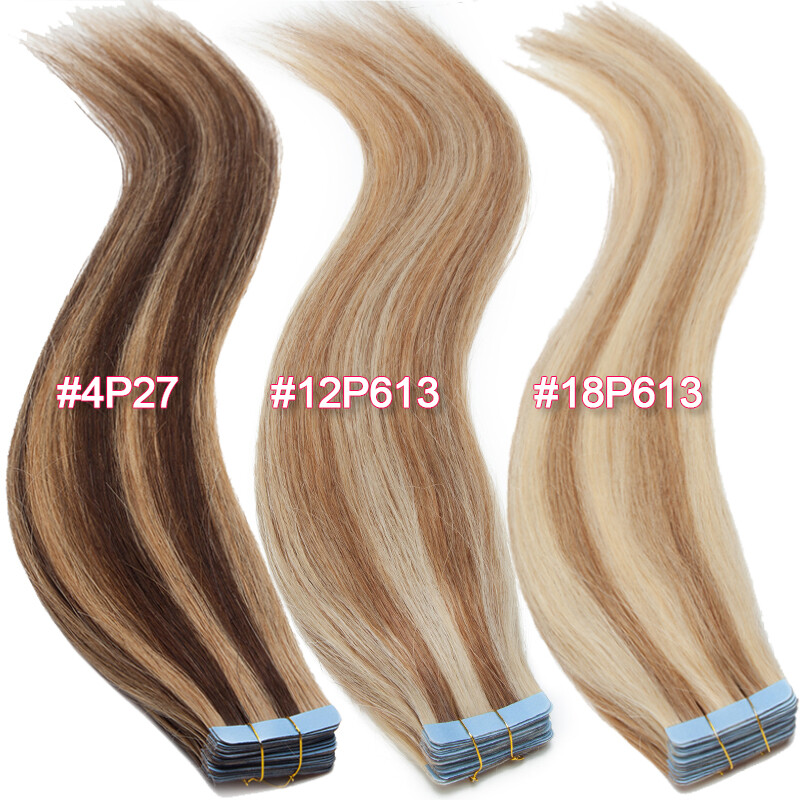 Invisible Thick Tape In Real Remy Human Hair Extensions Skin Weft Full Head 150G