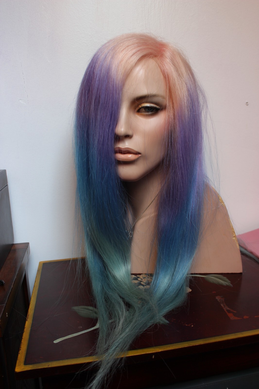 colorful lace front full lace human hair wig pink blue purple size medium