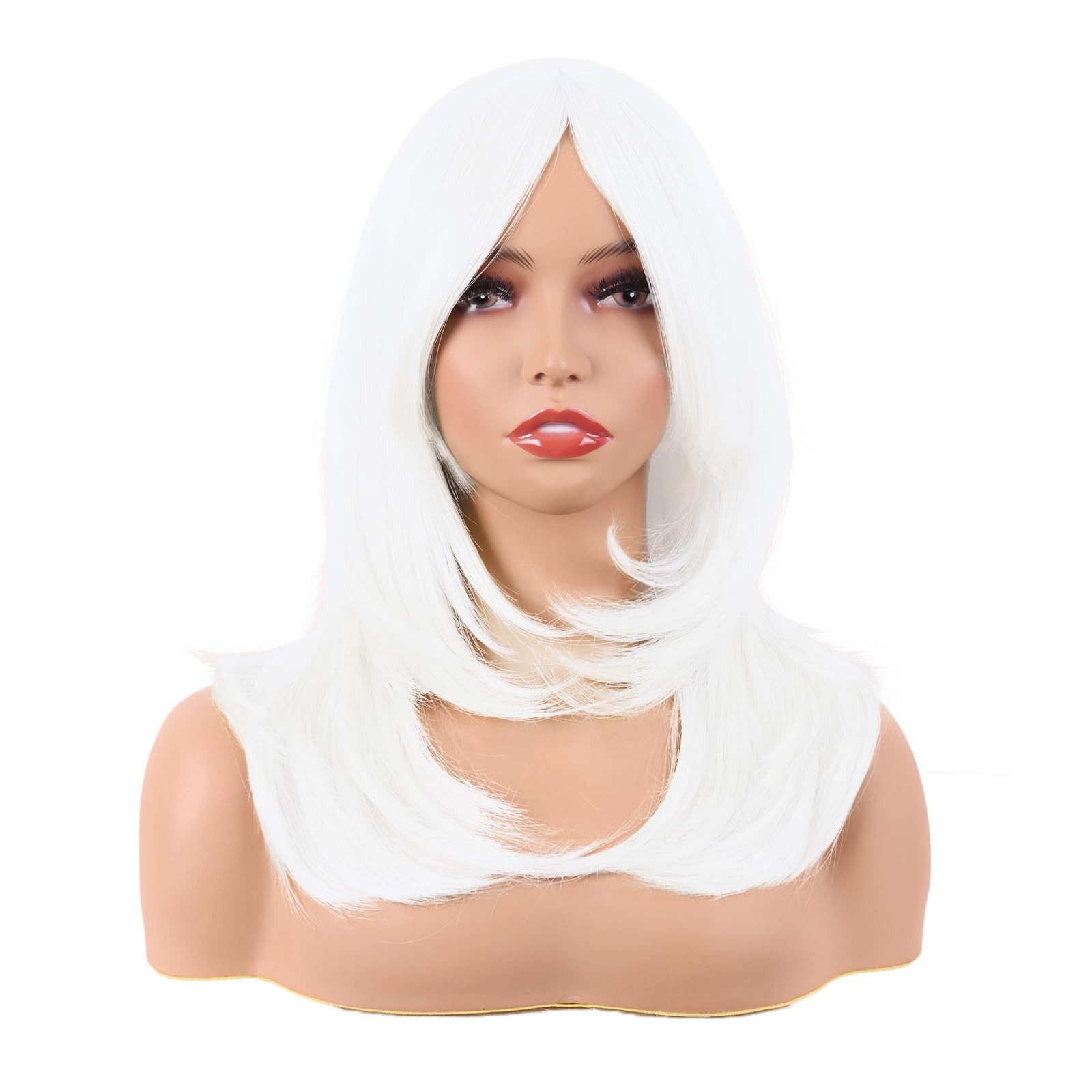 20 Inch/50 cm Long Layered With Bangs Straight Synthetic fiber Shoulder Lengt…