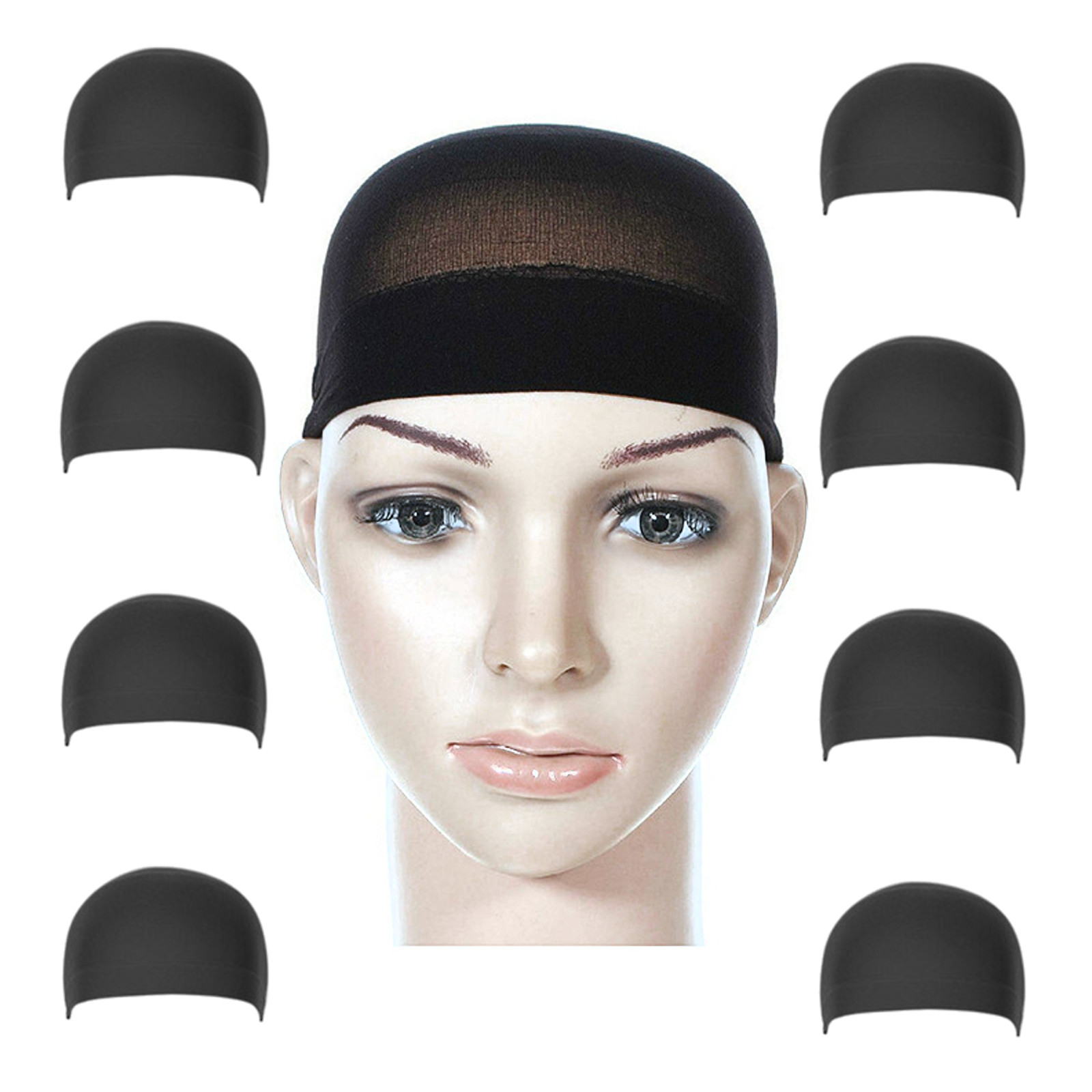 8 x Under Cover Wig Stocking, Wig Cap 4×2 Pack Nylon Black HA-25