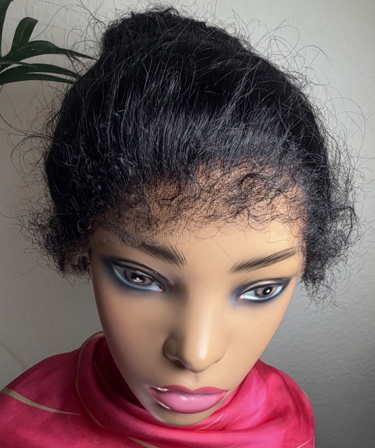 Women’s Black Curly Human Hair Wig, Drawstring Cap, Short Length, One Size
