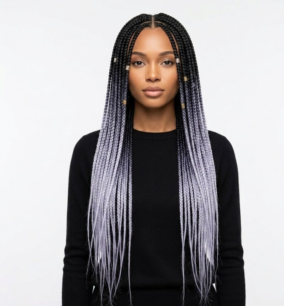 Pack Of 2, 24” Afro Twist Braid Black with Grey Ombre Synthetic Kanekalon Braid