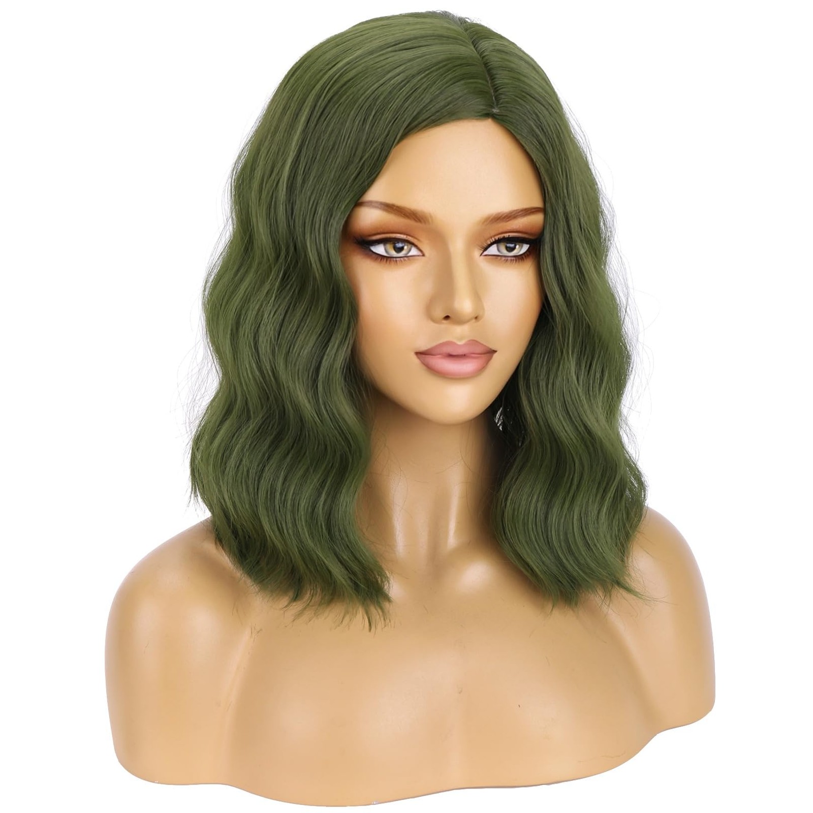 Beron Green Wigs For Women Short Curly Bob Wavy Wig Girls Olive Color Body 14