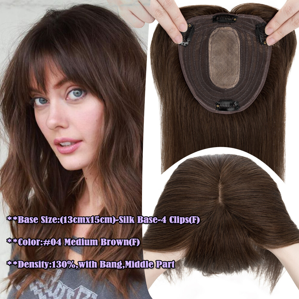 8A Women Hair Topper Toupee Clip in Hairpiece Top Hairpiece 100% Real Human Hair