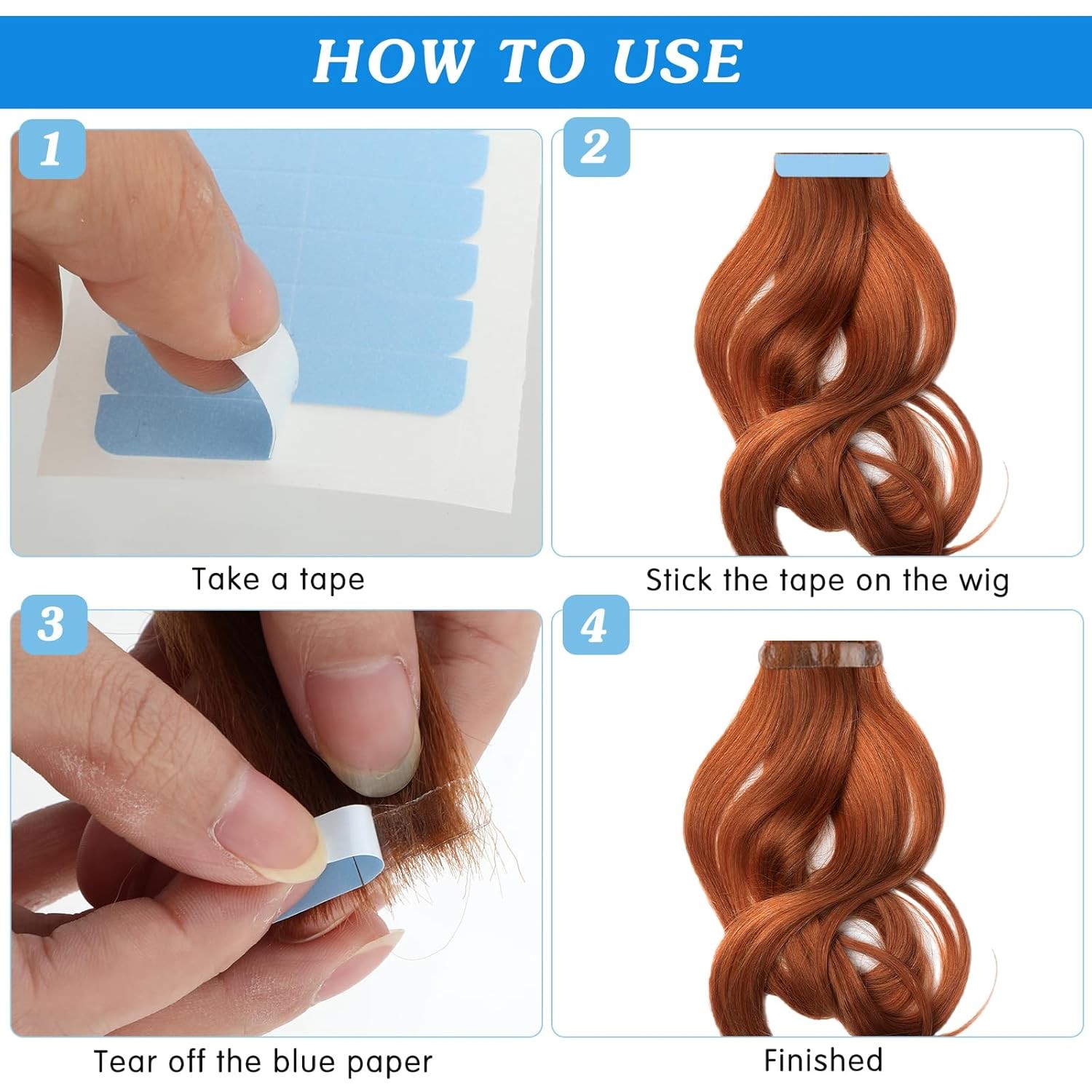 240pcs Double Sided Hair Extension Tape Strips 1.58×0.32 Adhesive Replacement Bl