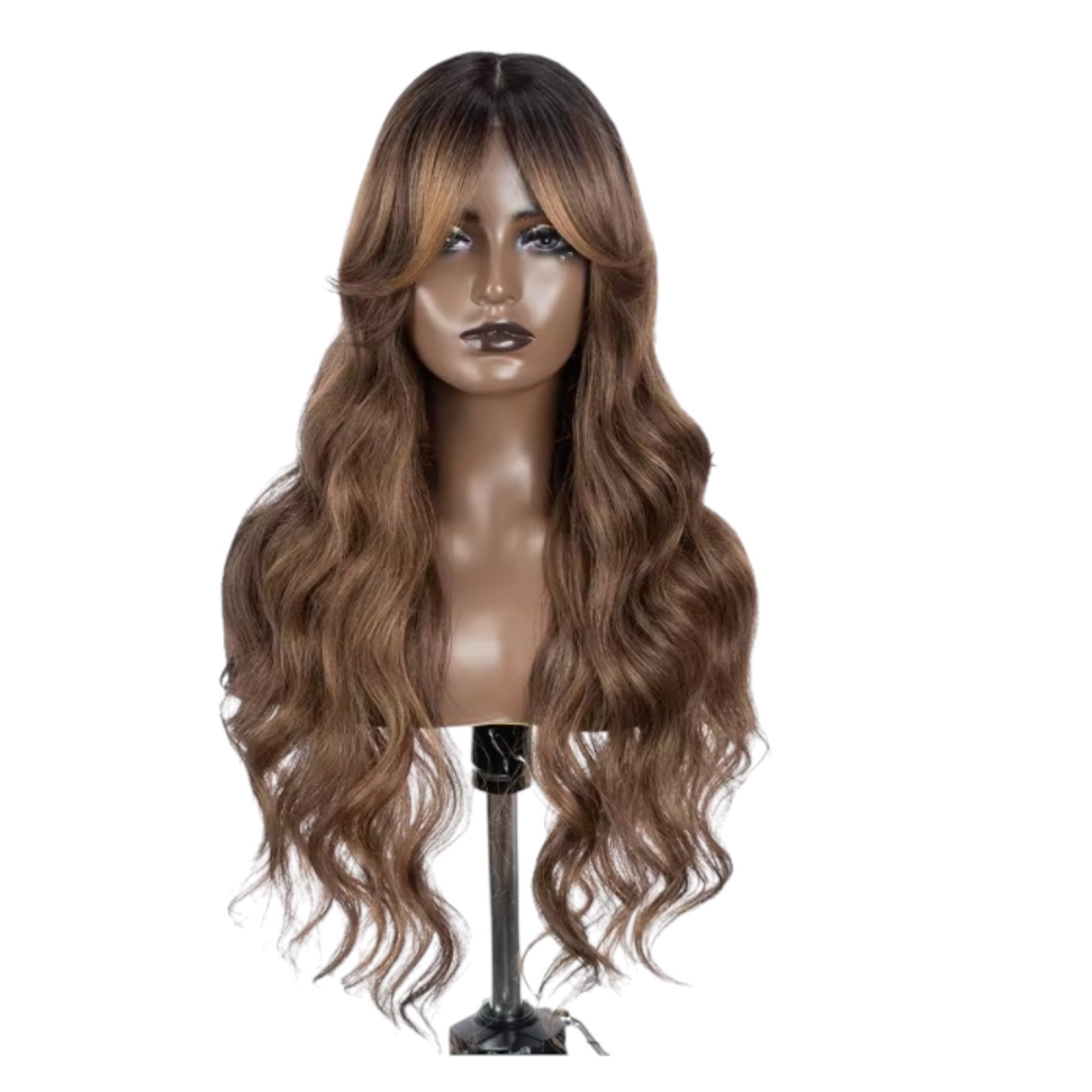 28″ Ombre Blonde Lace Front Wig Long Wavy Synthetic Wig with Butterfly Bangs
