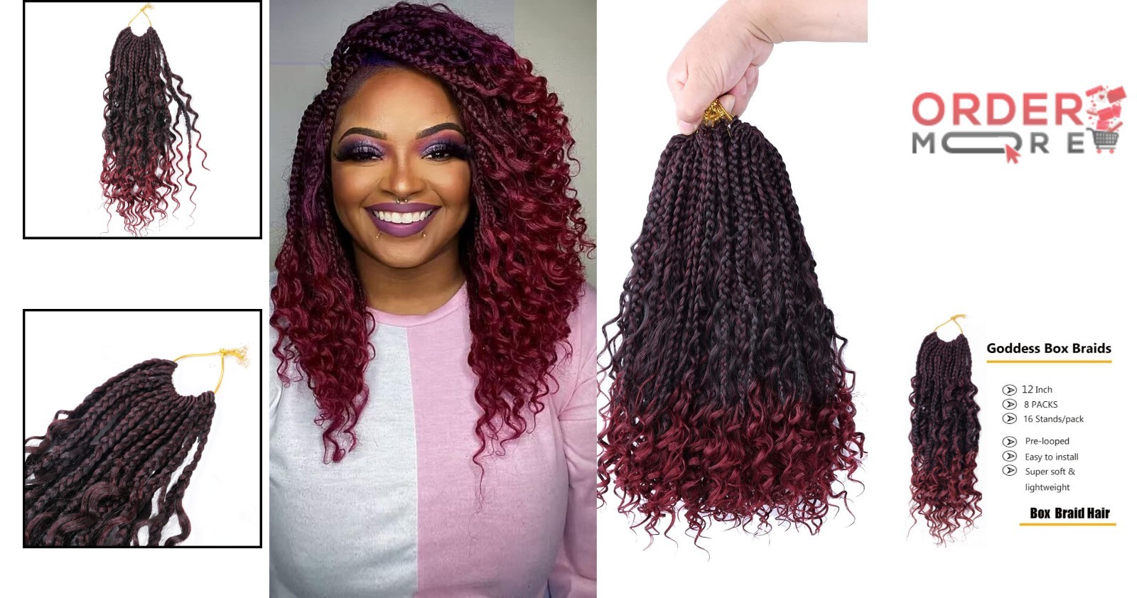 12 Inch Crochet Box Braids Curly Ends 8 Pack Synthetic Hair for Women