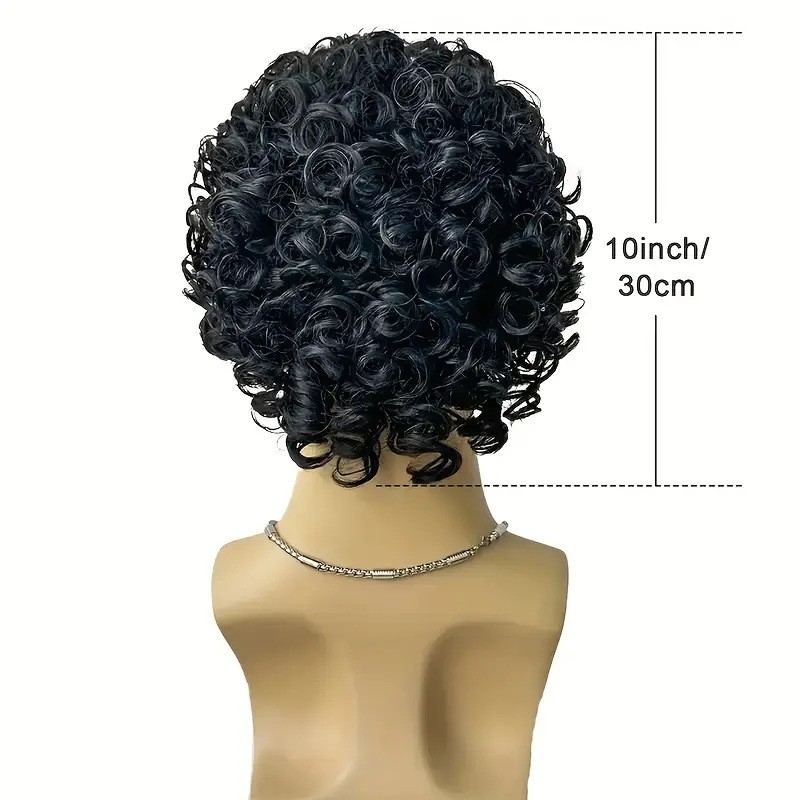 Mens Black Curly Wig African Short Beanie Hairpieces Male Universal Cosplay Wigs