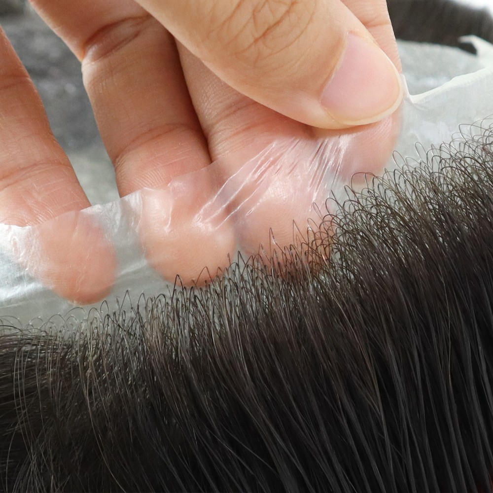Toupee Mens Human Hair Replacement System 0.02mm Ultra Thin Skin Hairpieces #3