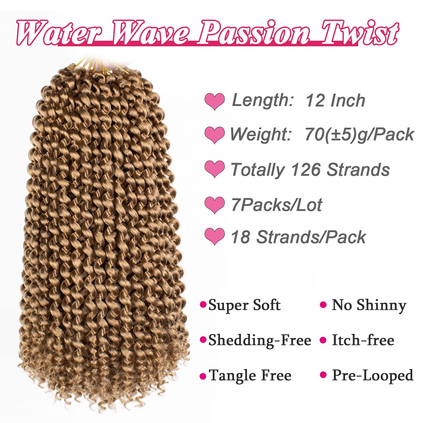 Leeven 12″ Blonde Short Water Wave Passion Twist Crochet Braiding Hair 7 Packs