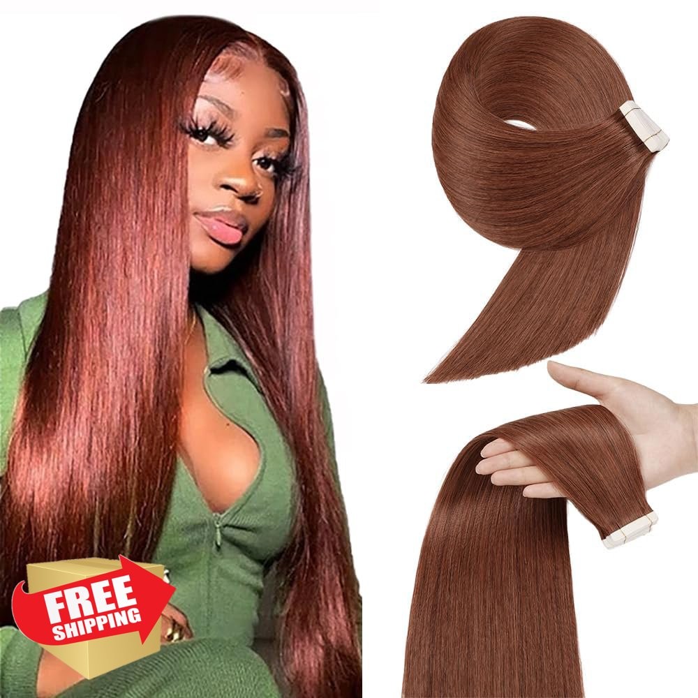 lorauroga #33 auburn brown tape hair extensions 28 inch 45g 10 pcs