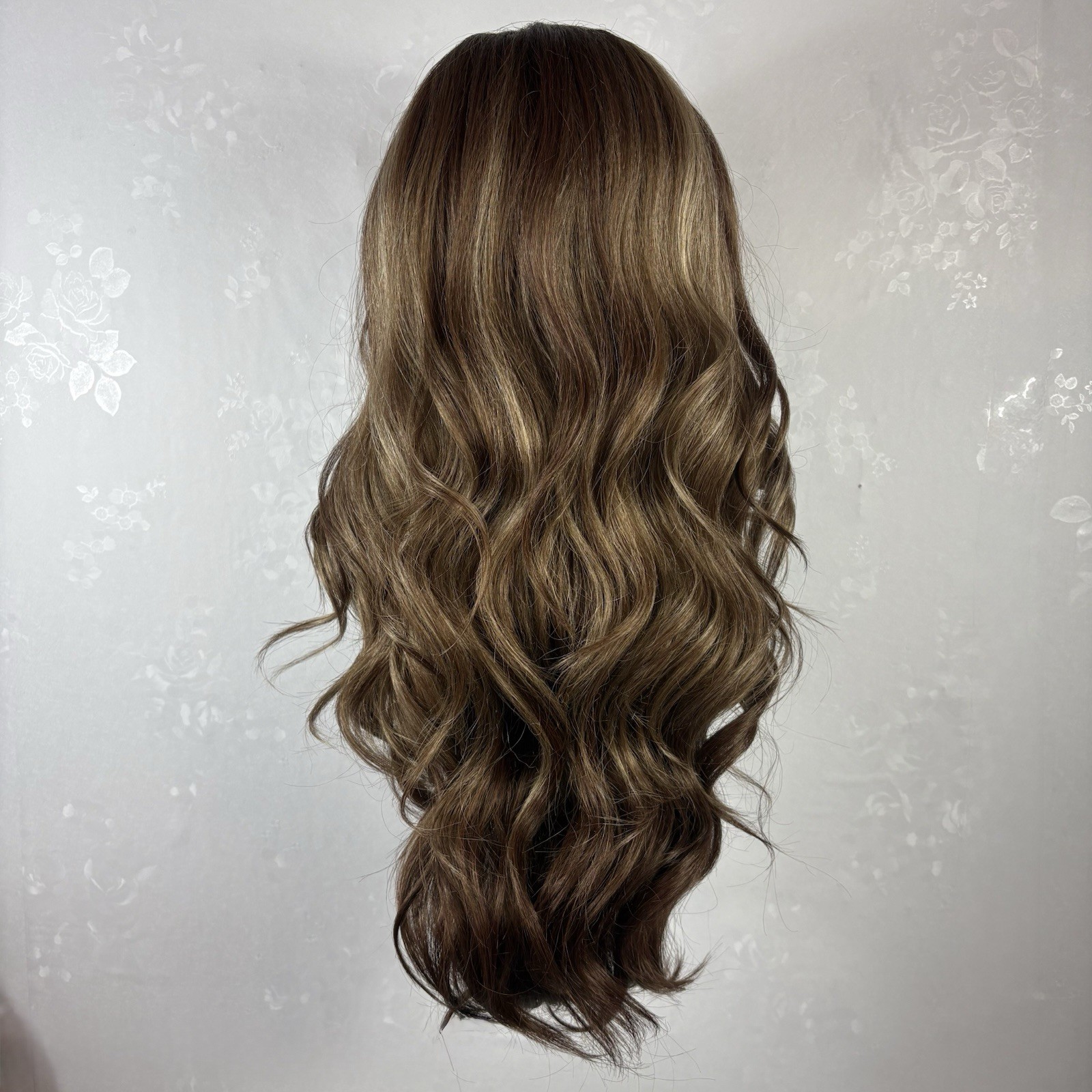 Daily wear WIG! 25” Long Brown with highlights Human Hair blend, Front Lace