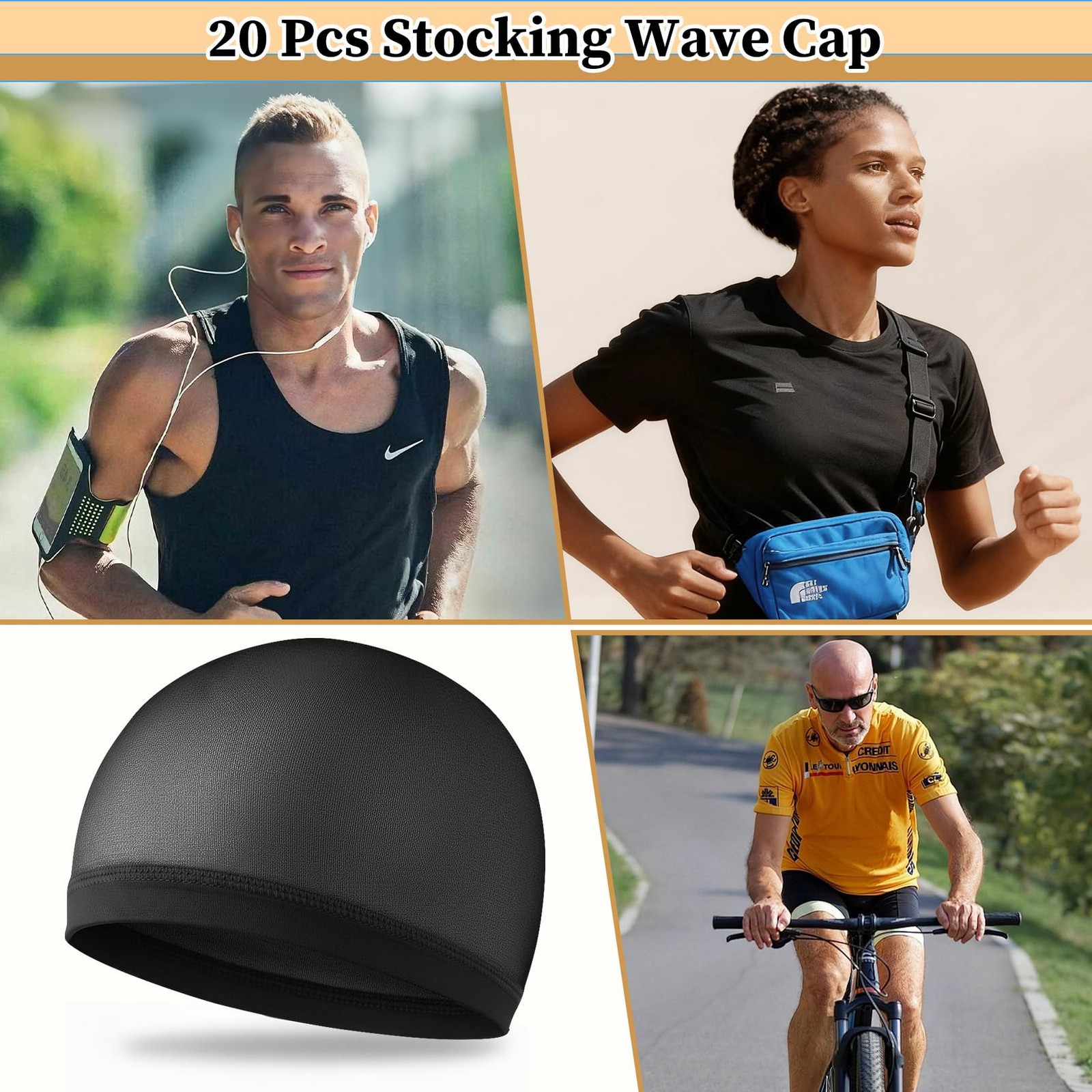 20-Pack Wave Caps for Men – Stretchy Nylon Skull Cap, Wide Elastic Band Anti-…