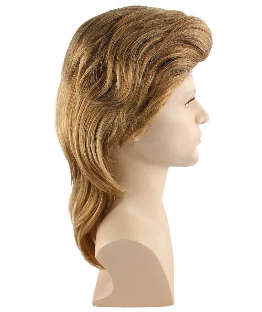 Adult Men’s 80’s Mullet Wig Brown , Premium Breathable Capless Cap, HM-247A