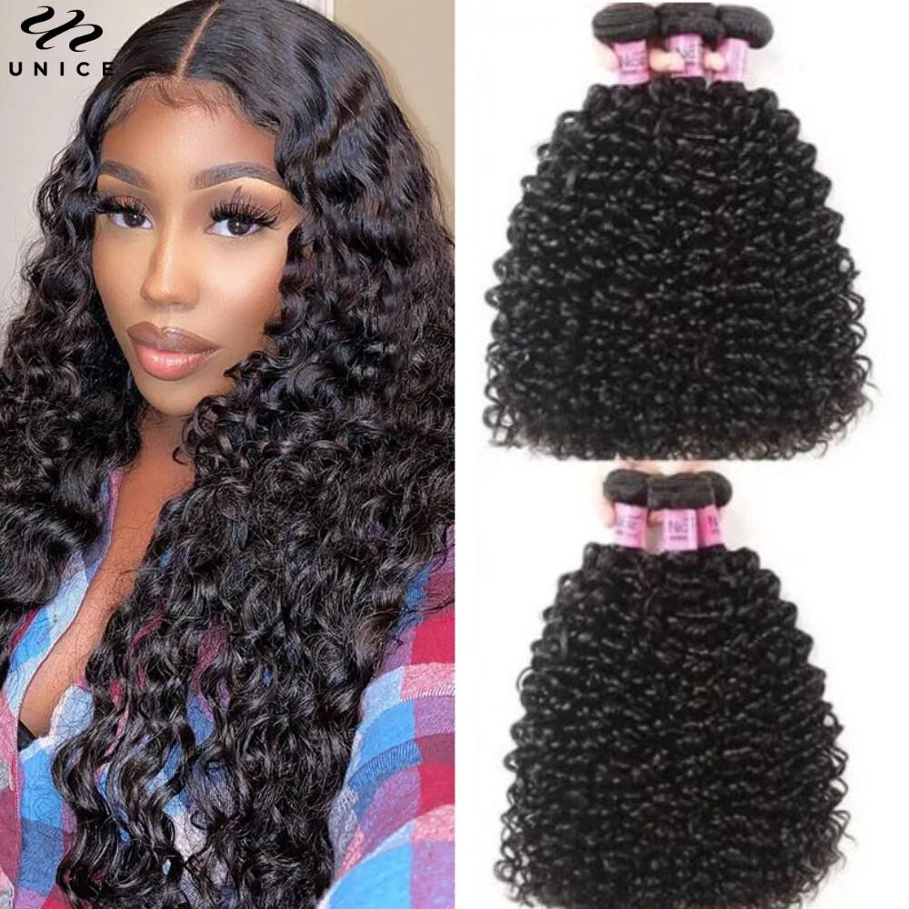 UNice Hair 3 Bundles Curly Virgin Hair Weave 100% Eurasian Human Hair Extensions