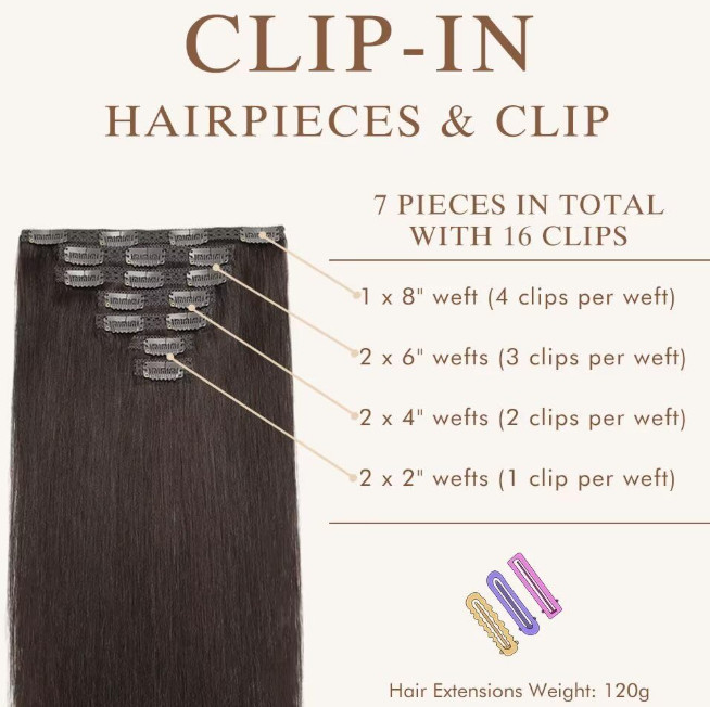 20″ Triple Weft 100% Remy Human Hair Clip-In Extensions (7-Piece Set) Dark Brown