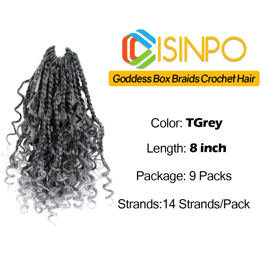 9 Packs Goddess Box Braids Crochet Hair 8 Inch Boho Box Braids with Curly Ends S