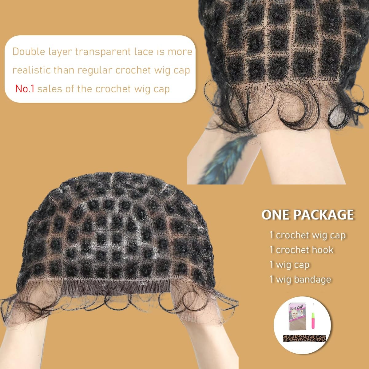Double Full Lace Crochet Wig Caps With Natural Knots And Baby Hair Easy For W…