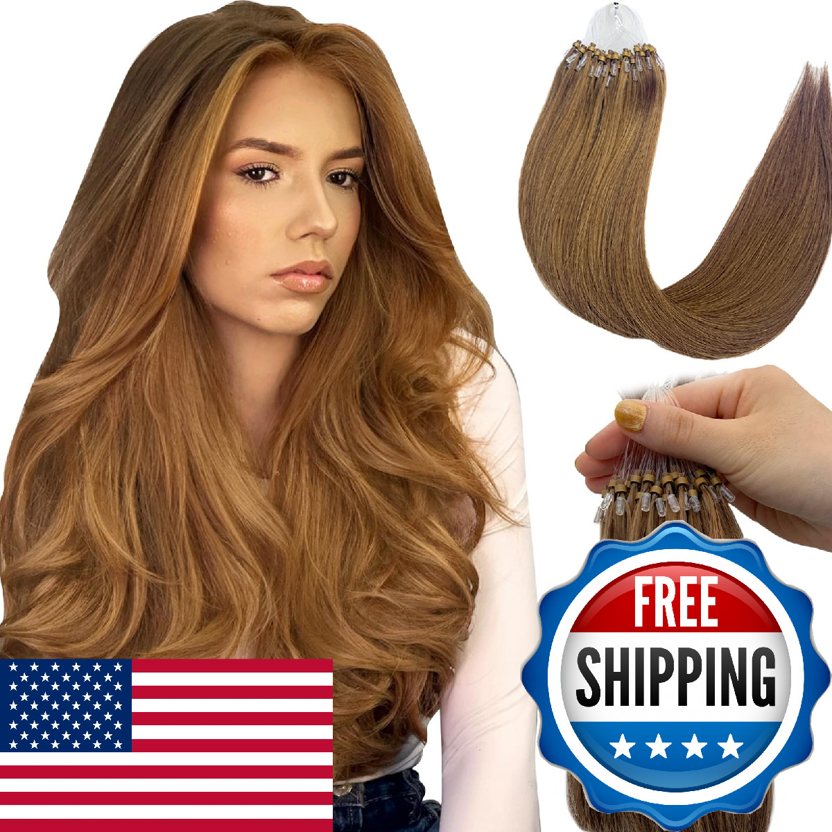 Eliysako Remy-Hair Microlink Hair Extensions Human Hair Micro Bead 18inch 40g/pa