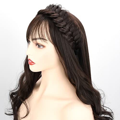 Wide Messy Braided Headband With Teeth Synthetic Hair Plaited Dark Chocolate