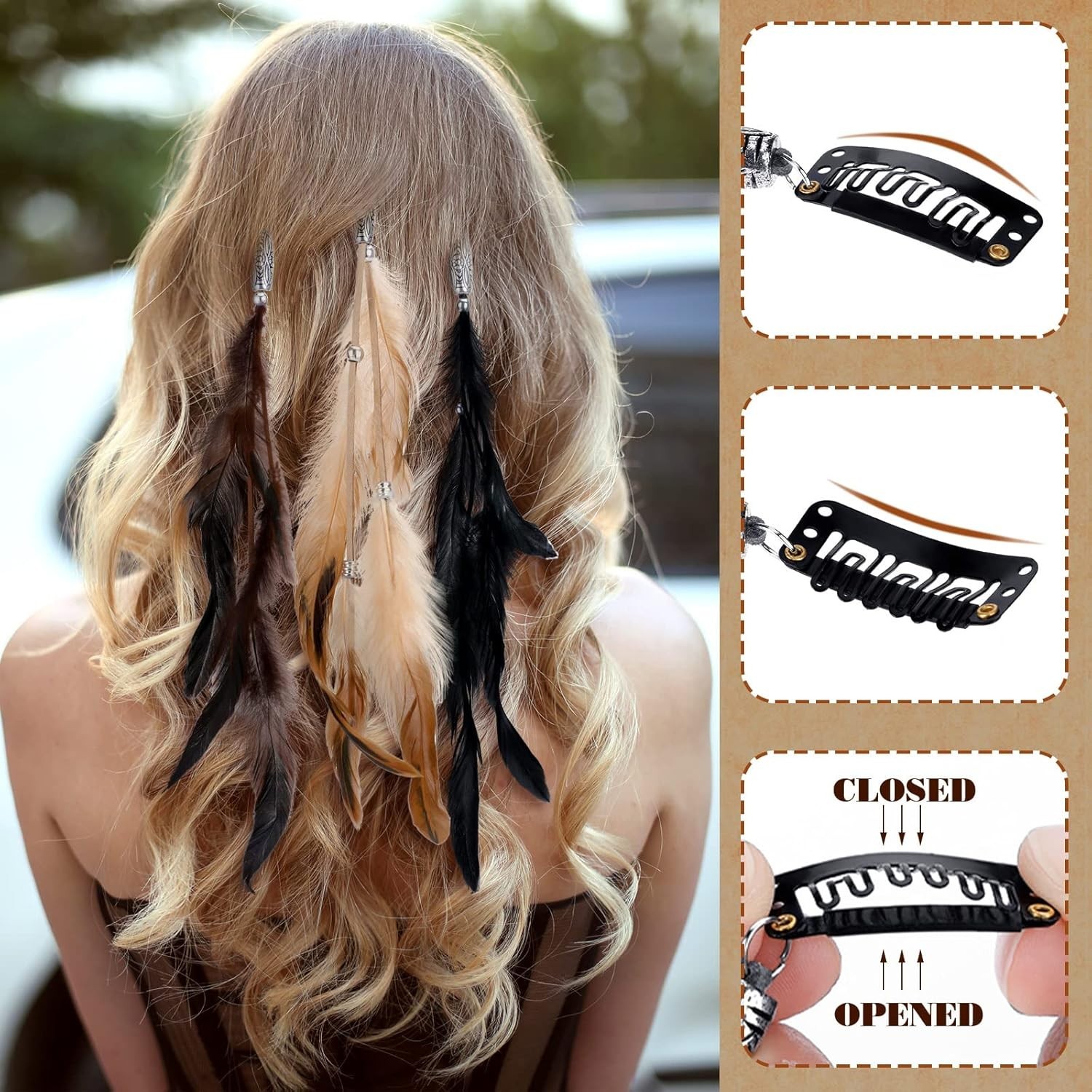 12 Pcs Feather Hair Extensions Colored Clip in Brown, Black, Dark Coffee