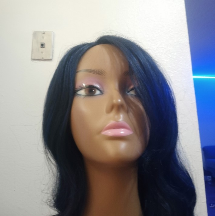 Human Bland Navy Blue And Black Side Part Wig