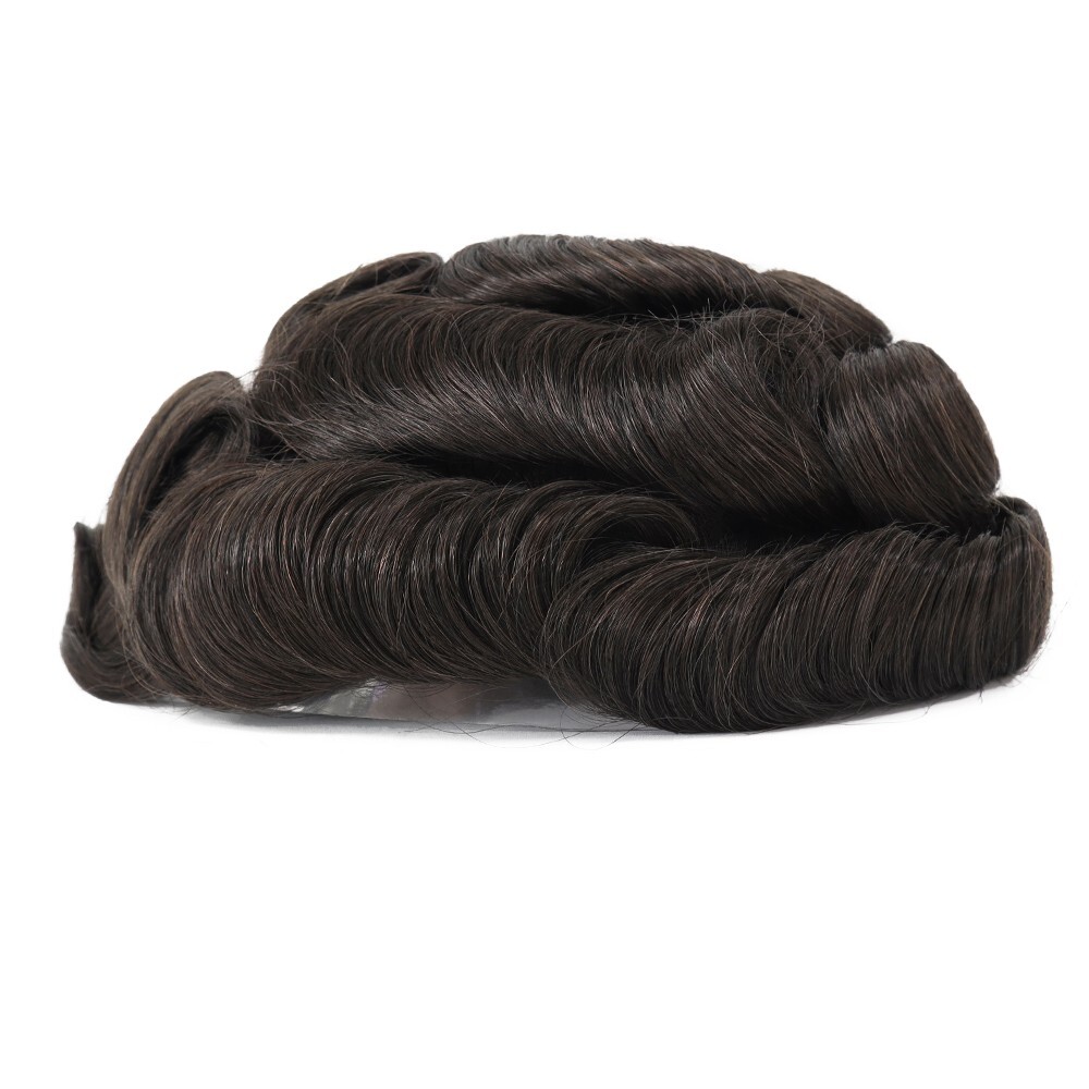 Mens Human Replacement System Skin Toupee Black Grey Hair Toupee Hairpieces 8X10