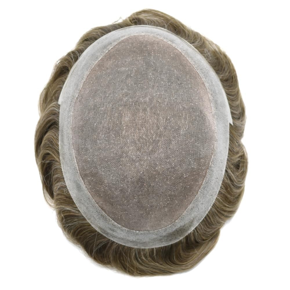 Mens Toupee Hairpiece Durable Fine Mono Poly Human Hair Replacement System
