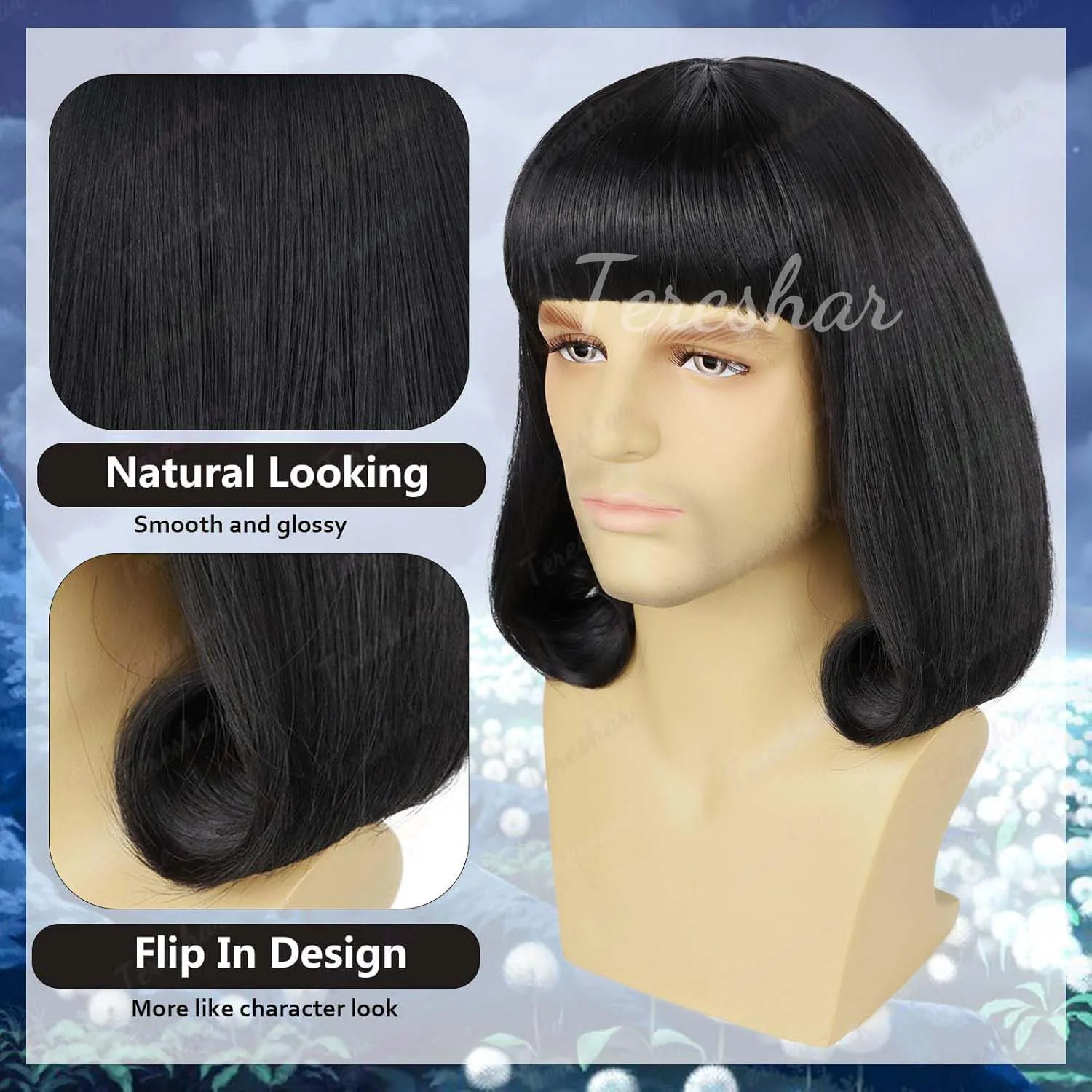 Black Bob Wig with Bangs Synthetic Lord Farquaad Cosplay Wig