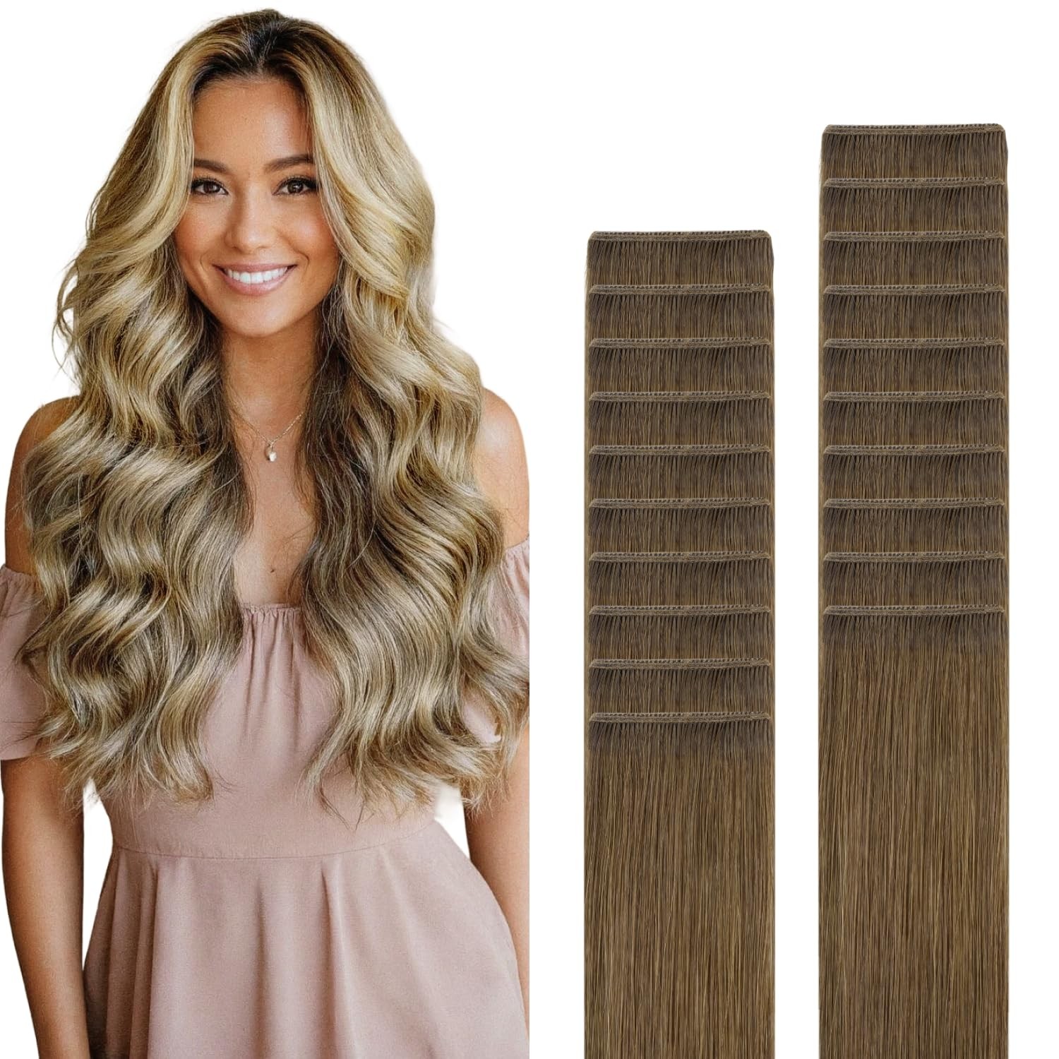 Goo Goo Genius Tape In Hair Extensions Hand Tied Tape Weft 3/8/613 Walnut Brown