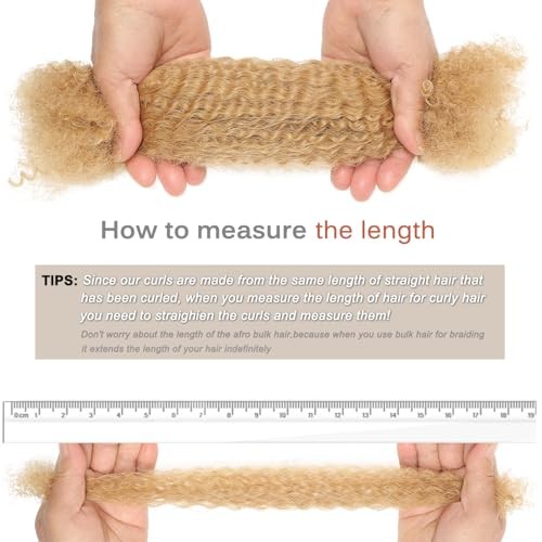 18Inch Afro Kinkys Bulk Human Hair 35g/Pack, 18 Inch (35g) Honey Blonde 27#