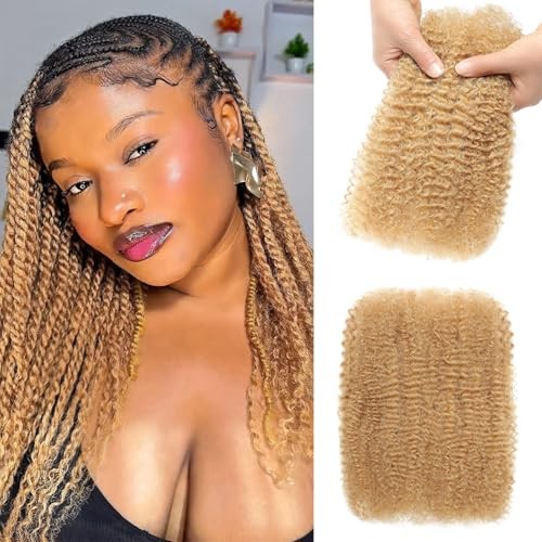 18Inch Afro Kinkys Bulk Human Hair 35g/Pack, 18 Inch (35g) Honey Blonde 27#