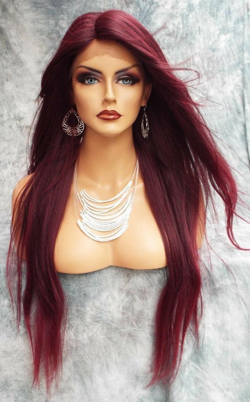 LACE FRONT C PART STRAIGHT WITH SIDE BANG WIG T1B.BURGANDY GORGEOUS SEXY 471