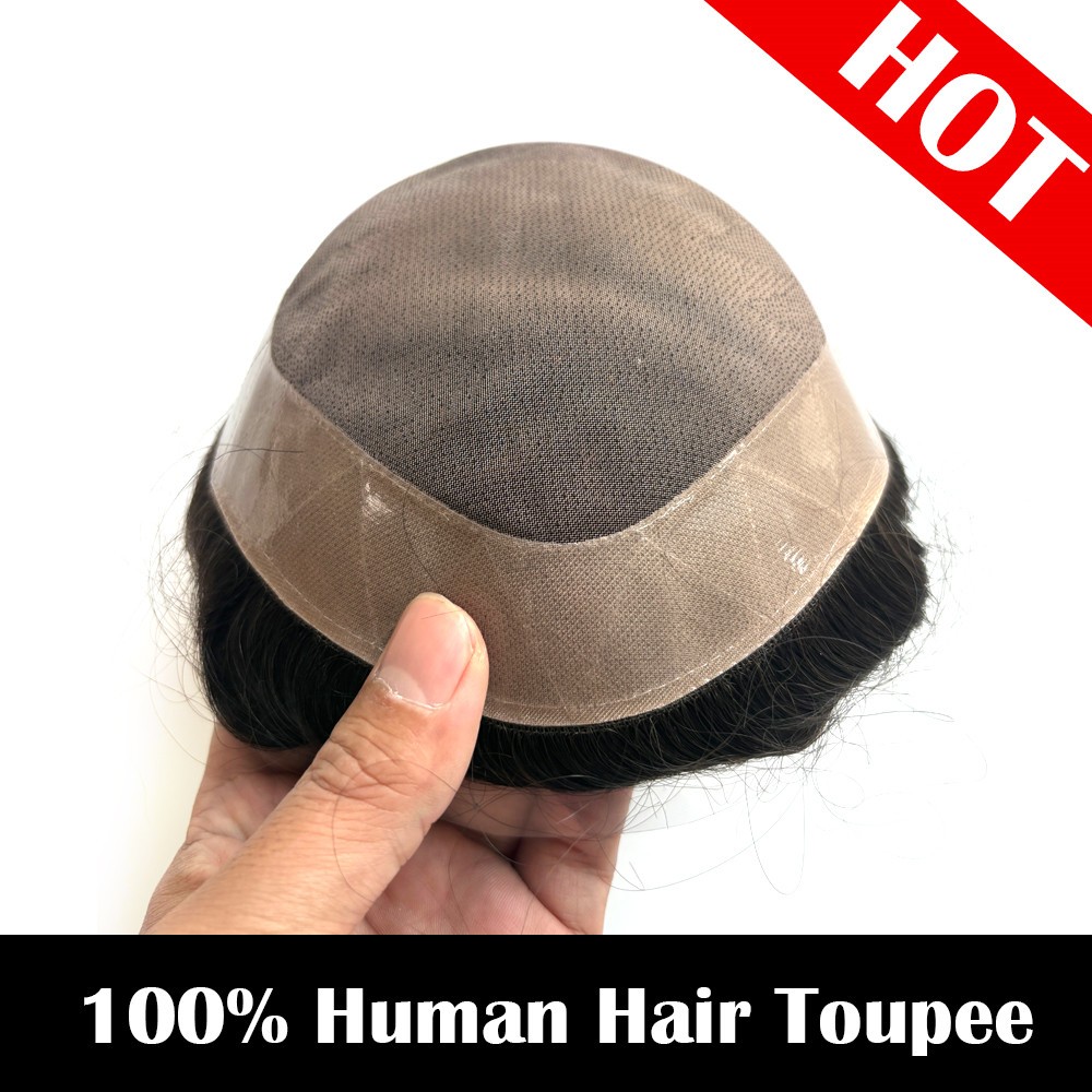 Durable Hair Replacement System Mens Toupee Fine Mono Wig Human Hairpiece #1B