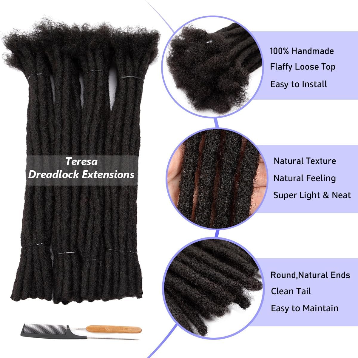 Jiajia Teresa Dreadlock Extensions Real Human Hair 10 Inch 0.2Cm Width Loc