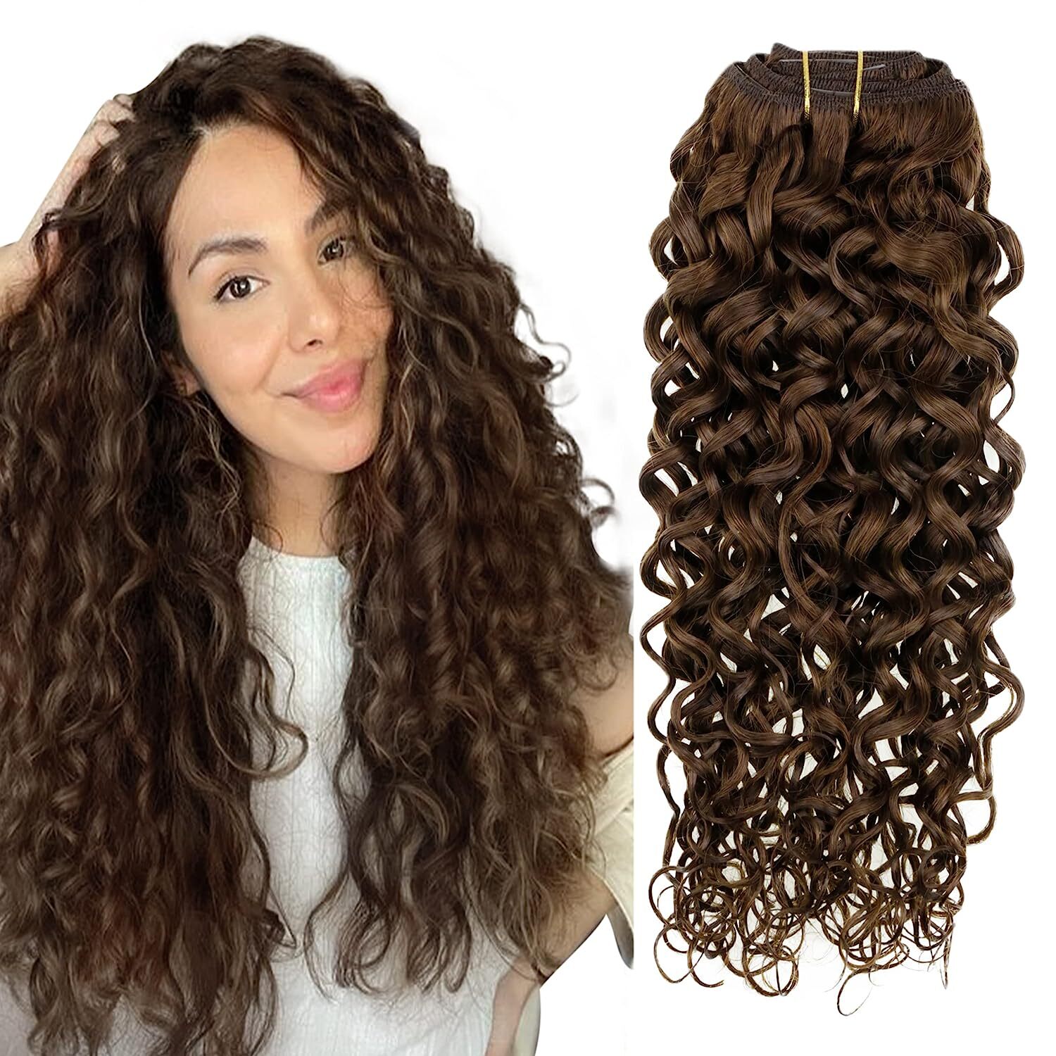 45cm to 70cm Natural Curly Clip In Extensions Human Hair 120g 7pcs Brown Black