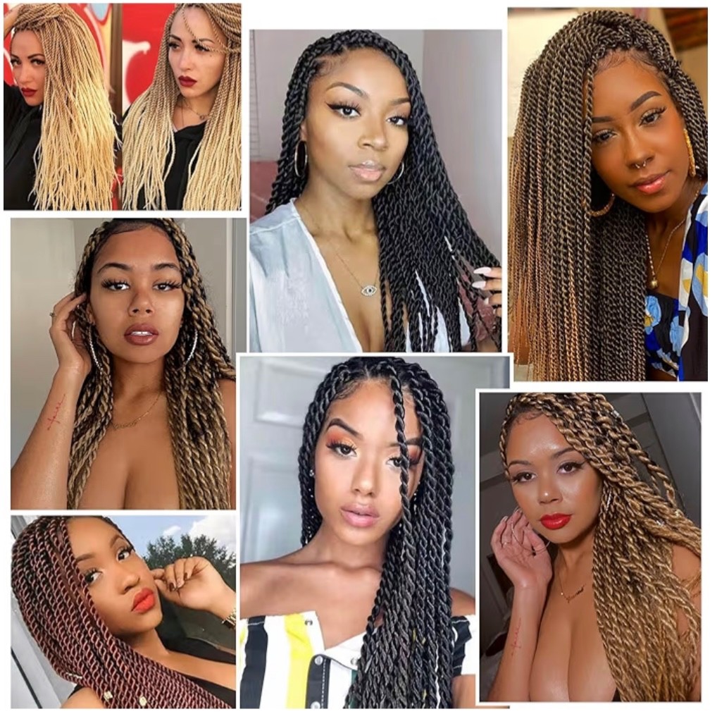 Lot x7 24” Senegalese Spring Twist Crochet Braids Dark Brown to Auburn Ombre