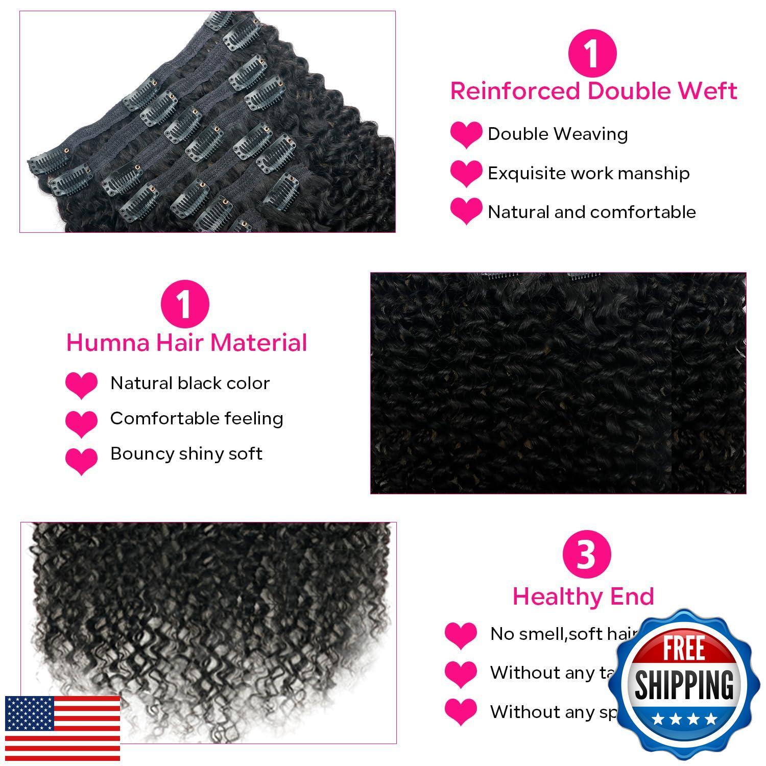 Pobokix Curly Clip in Hair Extensions for Black Women Brazilian Virgin Human
