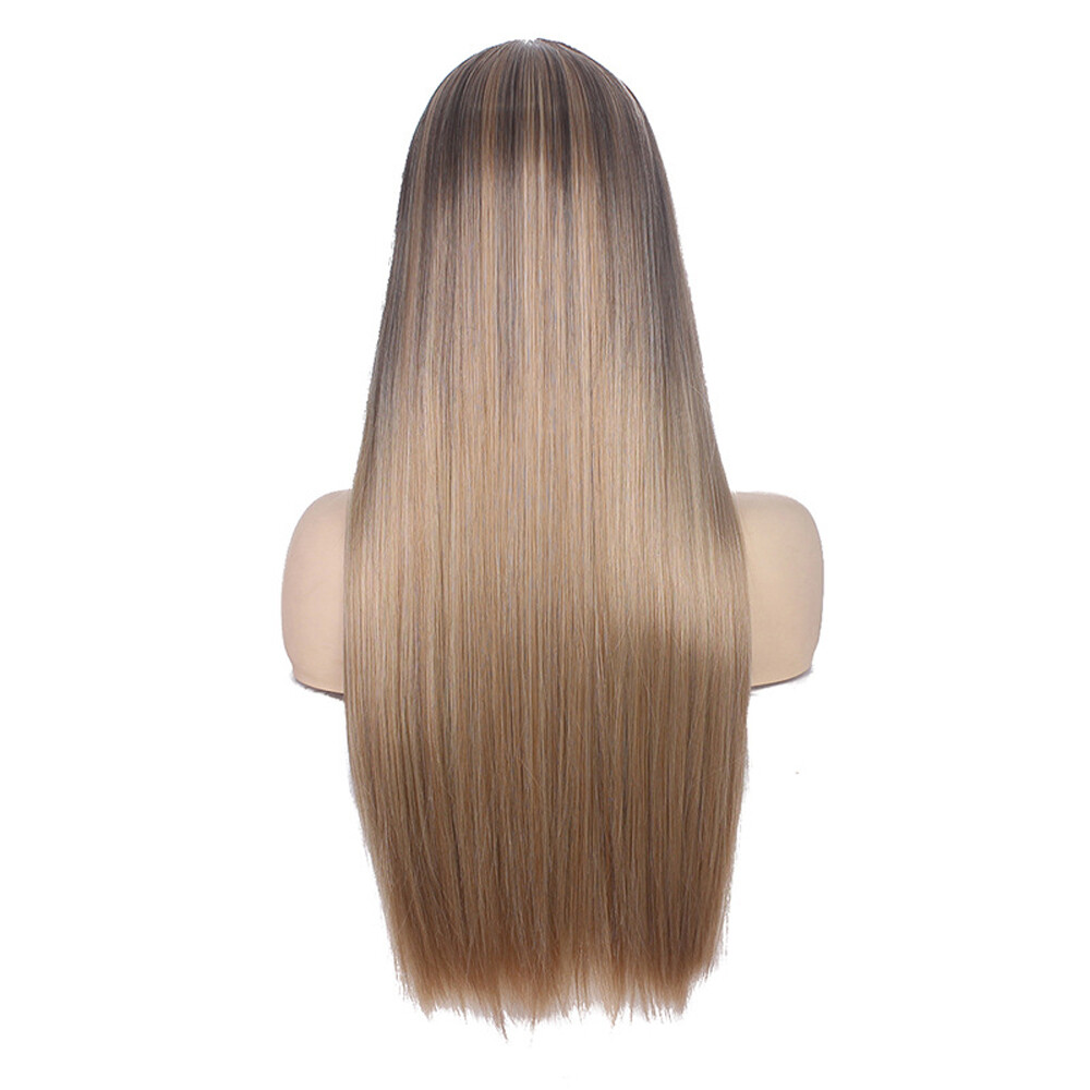 Women Real Long Straight Hair Wigs Ladies Natural Ombre Blonde Cosplay Full Wig