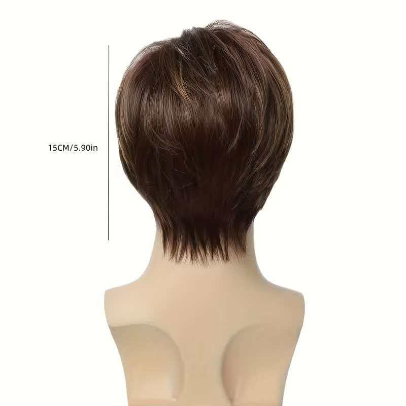 6in Men Short Brown Wig Full Wig Heat Resistant Synthetic Cosplay Halloween