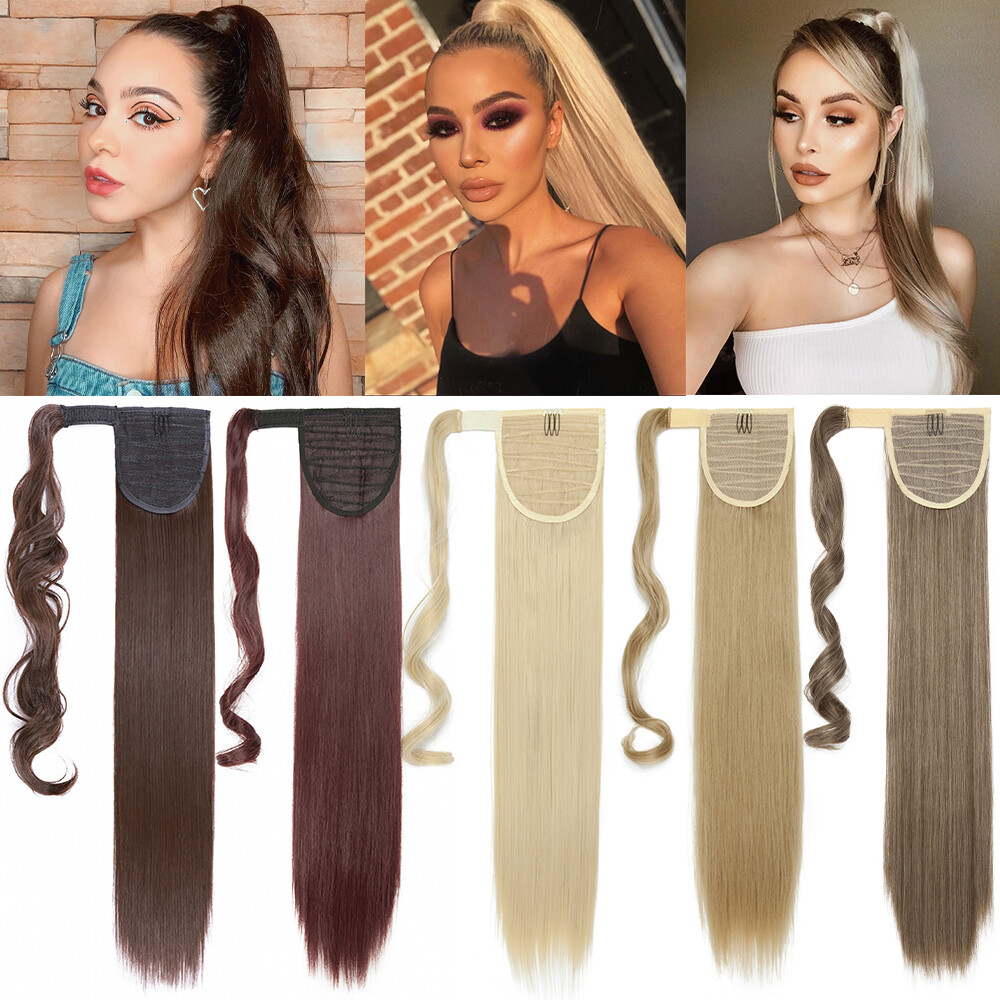 Hair Wrap Around Ponytail Clip In Pony Tail as human Extensions Straight Curly